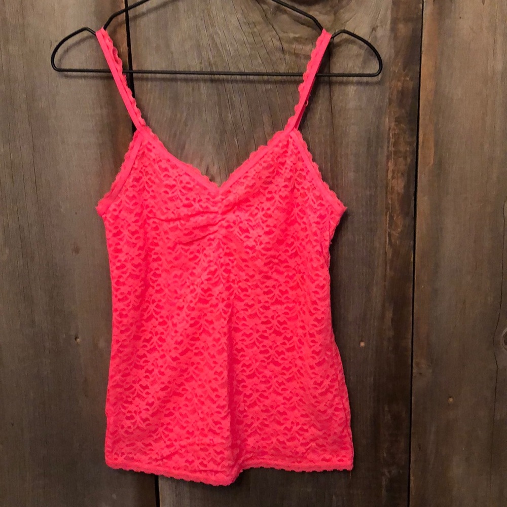 Aerie Coral Pink Lace Mesh Tank Size Medium